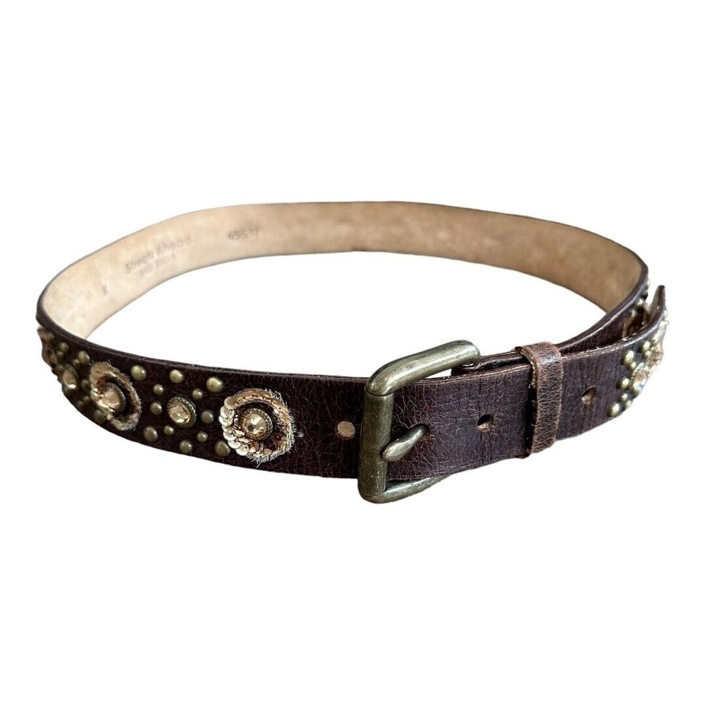 Streets Ahead Brown Leather Studded Belt with Antiqued Brass Buckle